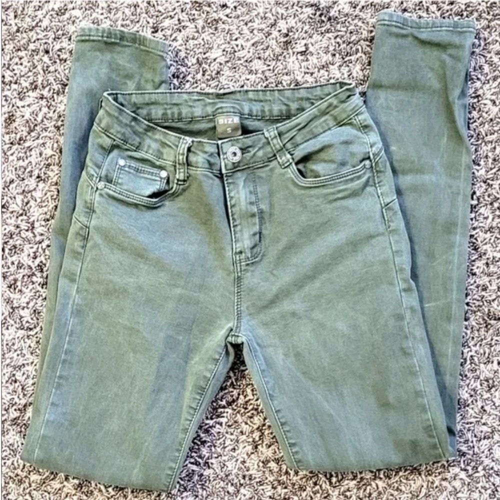 Olive Green Skinny Jeans - Picture 1 of 4